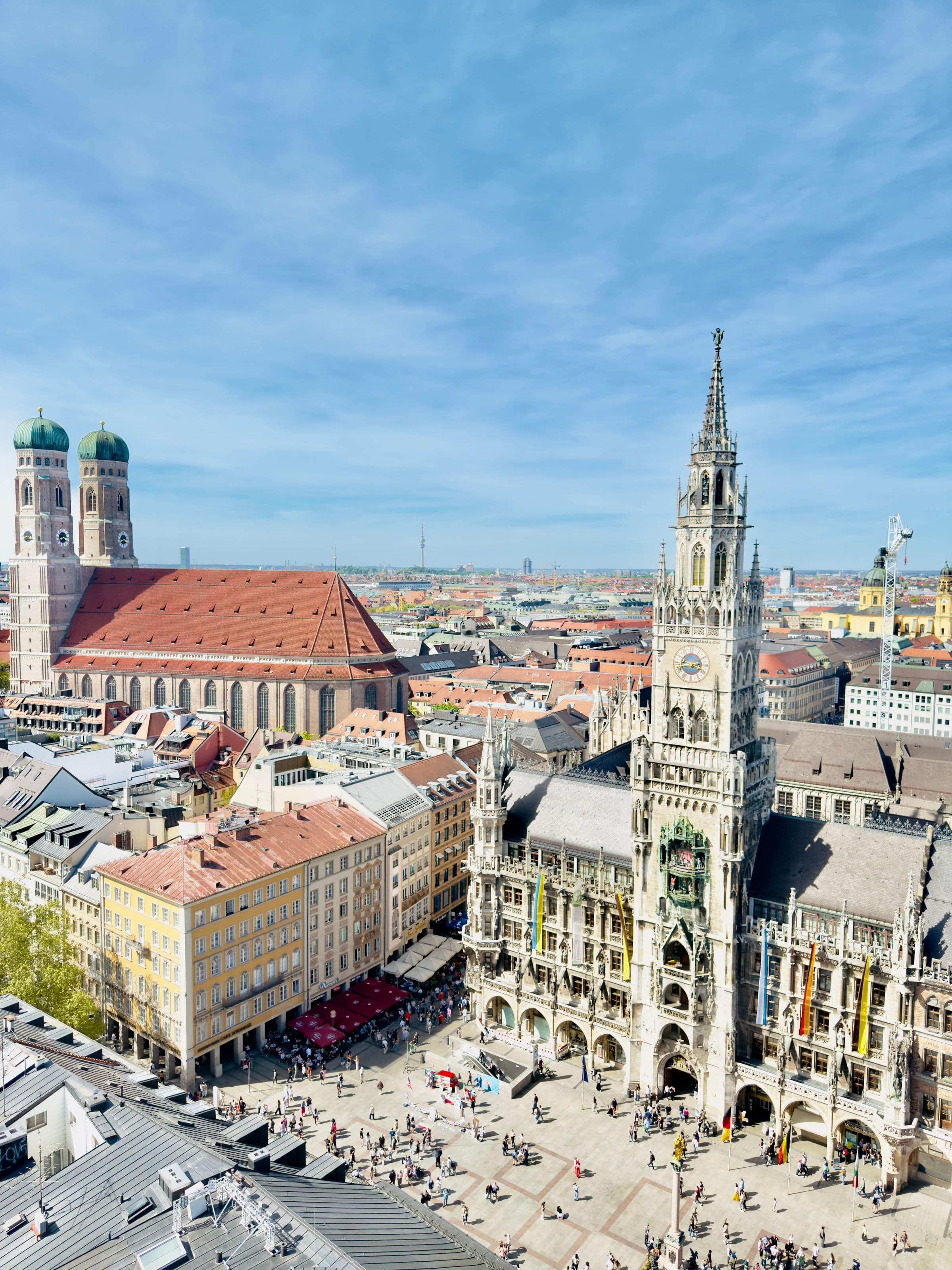 Aerial view of Munich's Marienplatz and Frauenkirche